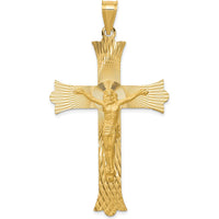 14K Yellow Gold Polished Satin and Diamond-Cut Crucifix Cross Pendant - 59mm Length, 33mm Width by Oro Pregiato