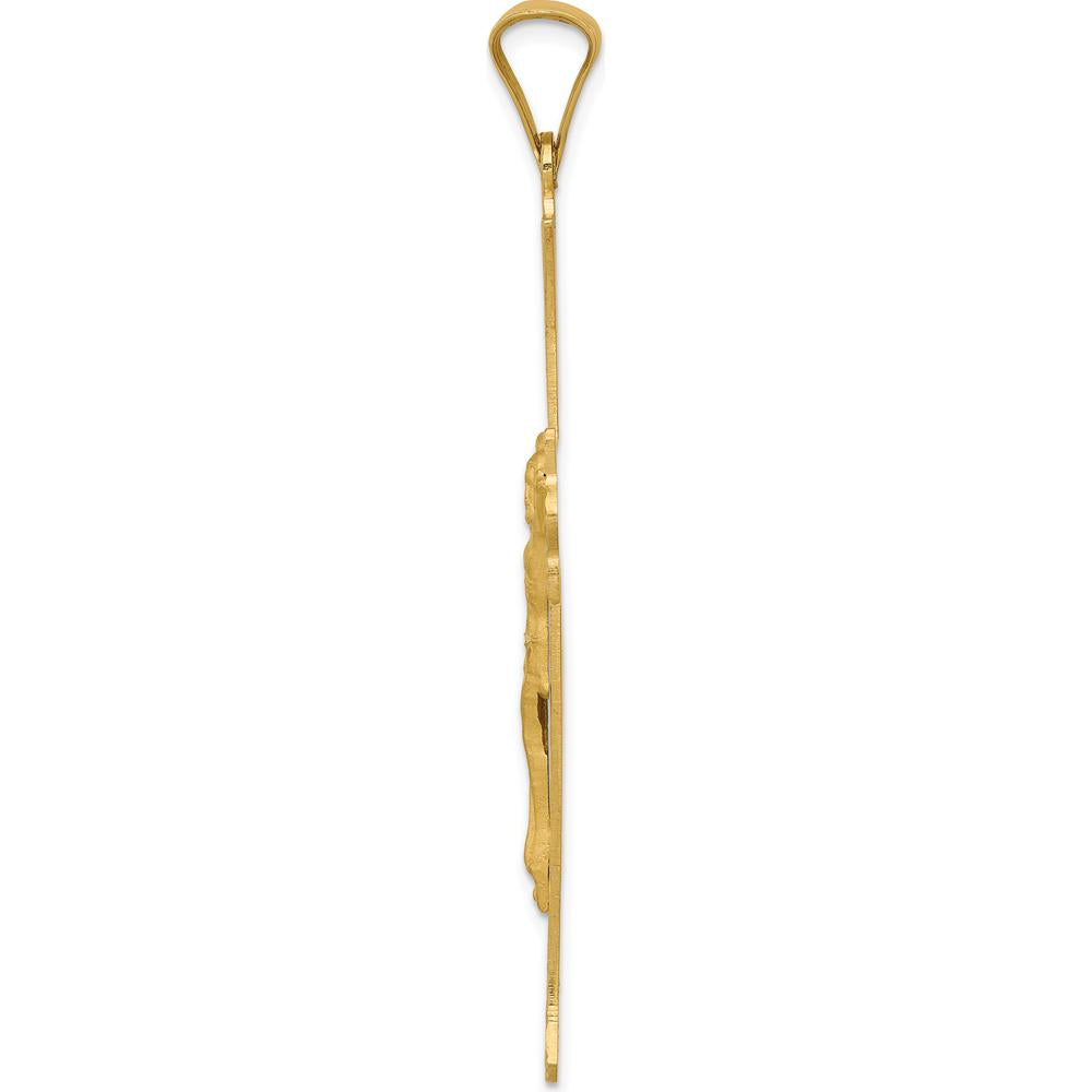 14K Yellow Gold Polished Satin and Diamond-Cut Crucifix Cross Pendant - 59mm Length, 33mm Width by Oro Pregiato