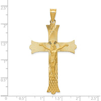 14K Yellow Gold Polished Satin and Diamond-Cut Crucifix Cross Pendant - 59mm Length, 33mm Width by Oro Pregiato