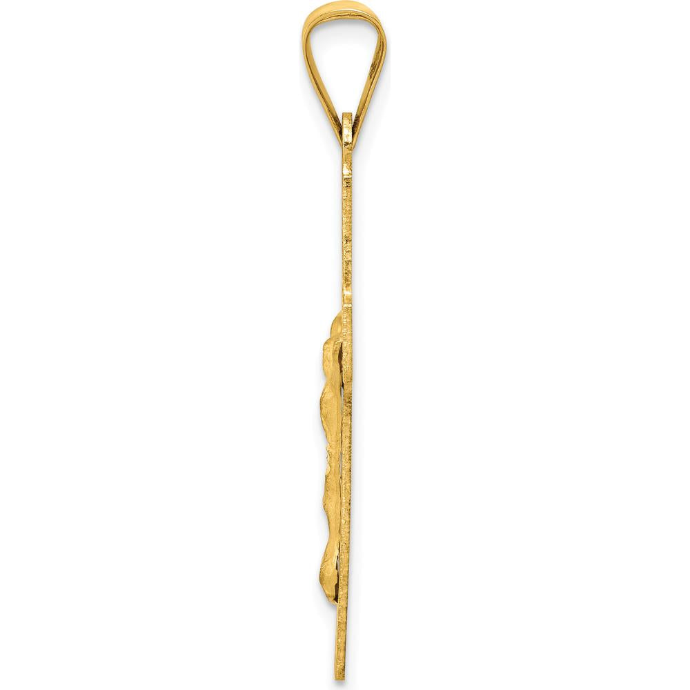 14K Yellow Gold Polished Satin and Diamond-Cut Crucifix Pendant - 35.5mm Length by Oro Pregiato