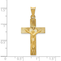 14K Yellow Gold Polished Satin and Diamond-Cut Crucifix Pendant - 35.5mm Length by Oro Pregiato