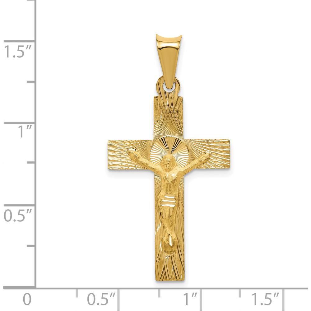 14K Yellow Gold Polished Satin and Diamond-Cut Crucifix Pendant - 35.5mm Length by Oro Pregiato
