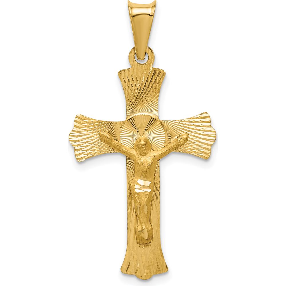 14K Yellow Gold Polished Satin and Diamond-Cut Crucifix Pendant 37mm Length by Oro Pregiato