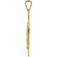 14K Yellow Gold Polished Satin and Diamond-Cut Crucifix Pendant 37mm Length by Oro Pregiato