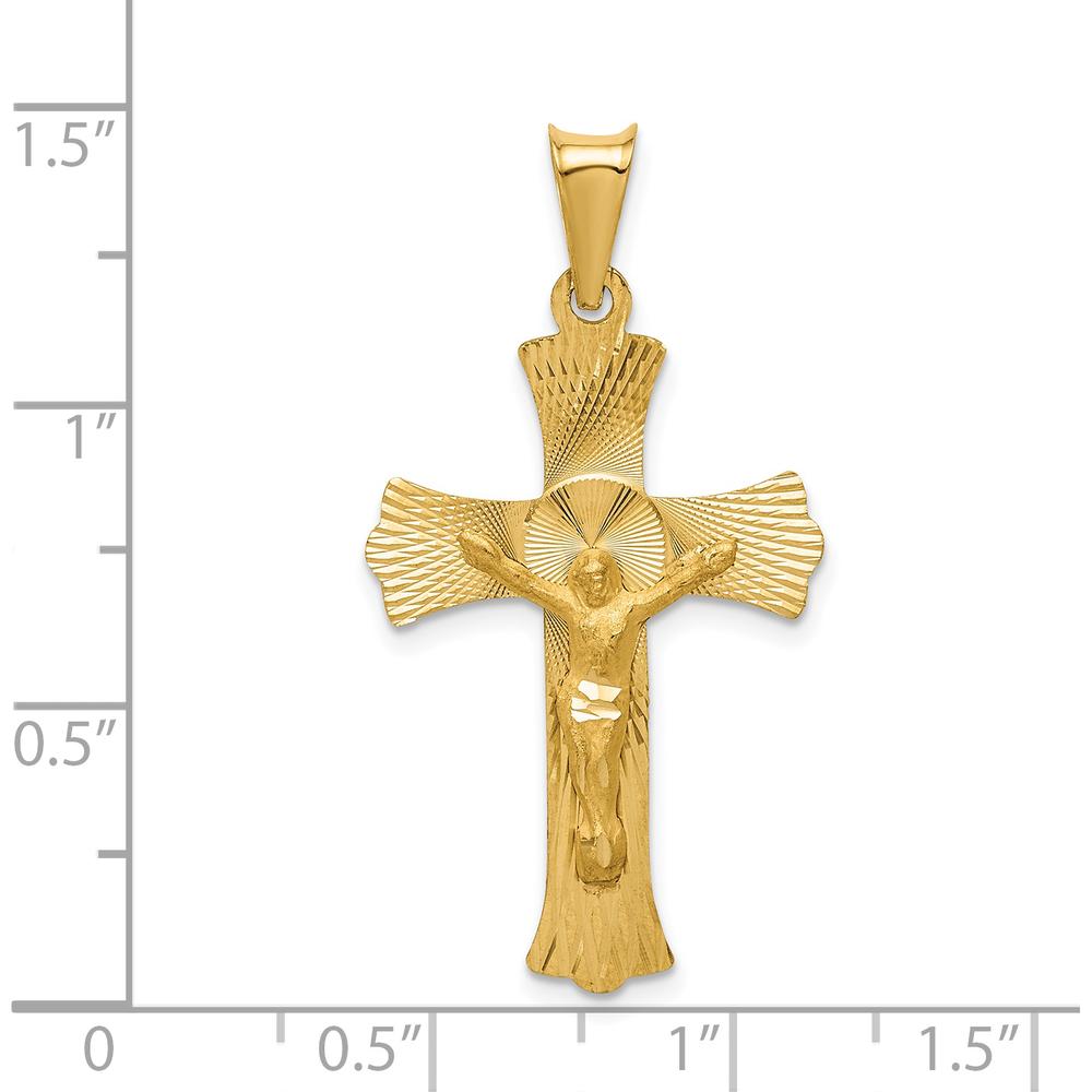 14K Yellow Gold Polished Satin and Diamond-Cut Crucifix Pendant 37mm Length by Oro Pregiato