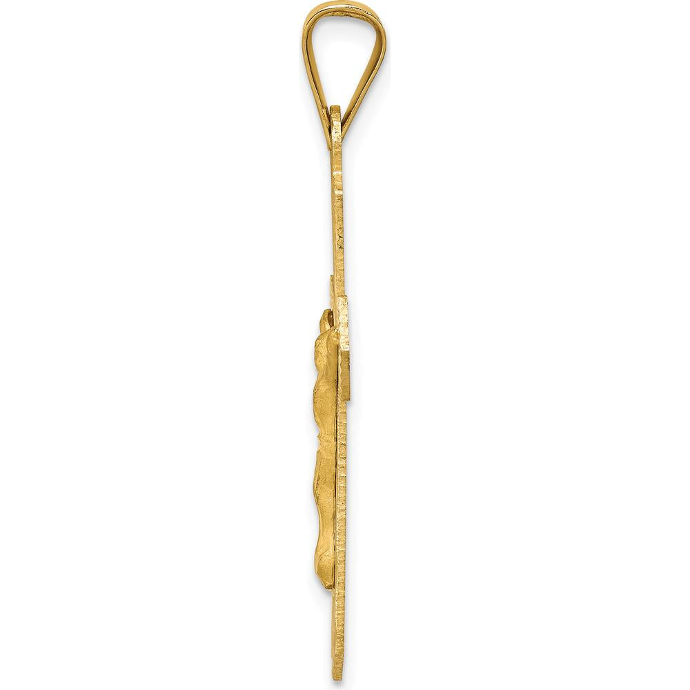 14K Yellow Gold Polished Satin and Diamond-Cut Crucifix Pendant - 37mm Length by Oro Pregiato