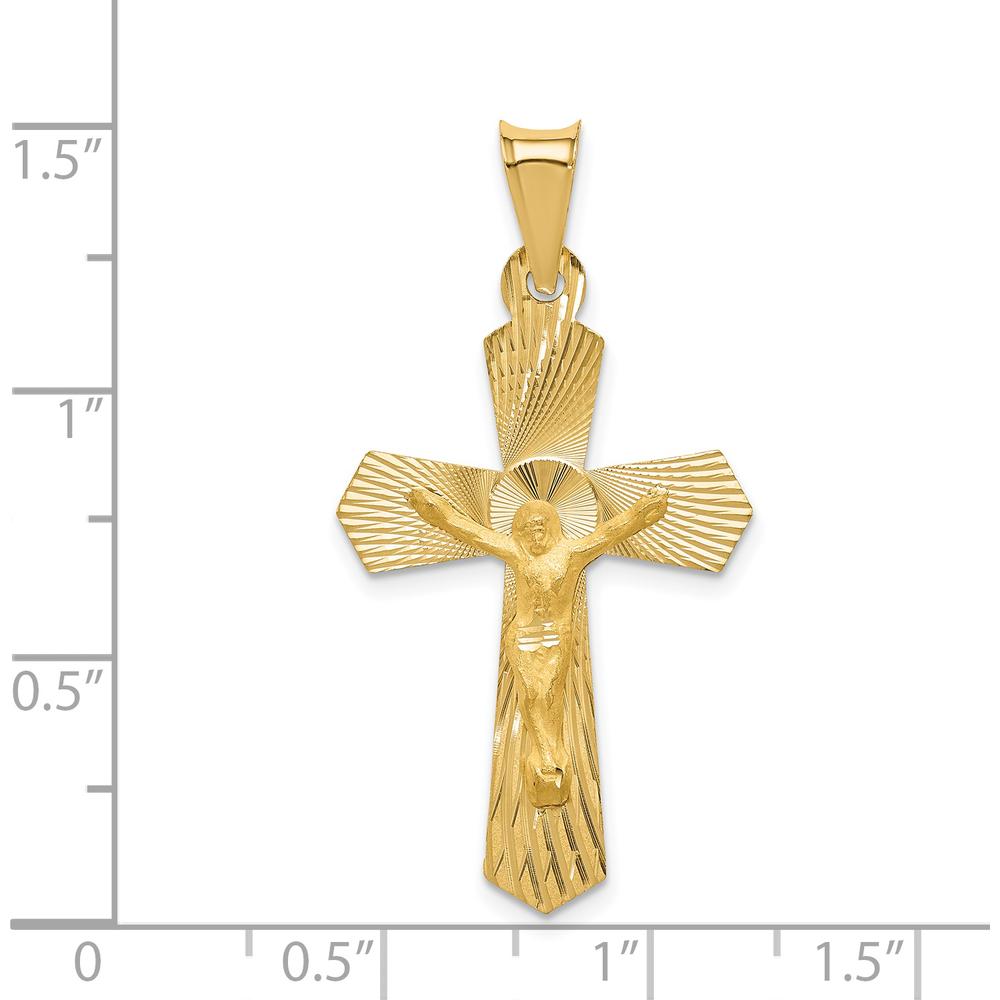 14K Yellow Gold Polished Satin and Diamond-Cut Crucifix Pendant - 37mm Length by Oro Pregiato