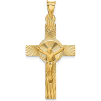 14K Yellow Gold Polished Satin and Diamond-Cut Crucifix Pendant - 40.5mm Length by Oro Pregiato