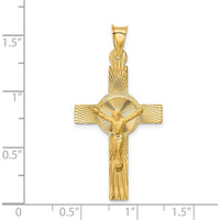 14K Yellow Gold Polished Satin and Diamond-Cut Crucifix Pendant - 40.5mm Length by Oro Pregiato