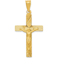 14K Yellow Gold Polished Satin and Diamond-Cut Crucifix Pendant - 46.5mm Length by Oro Pregiato