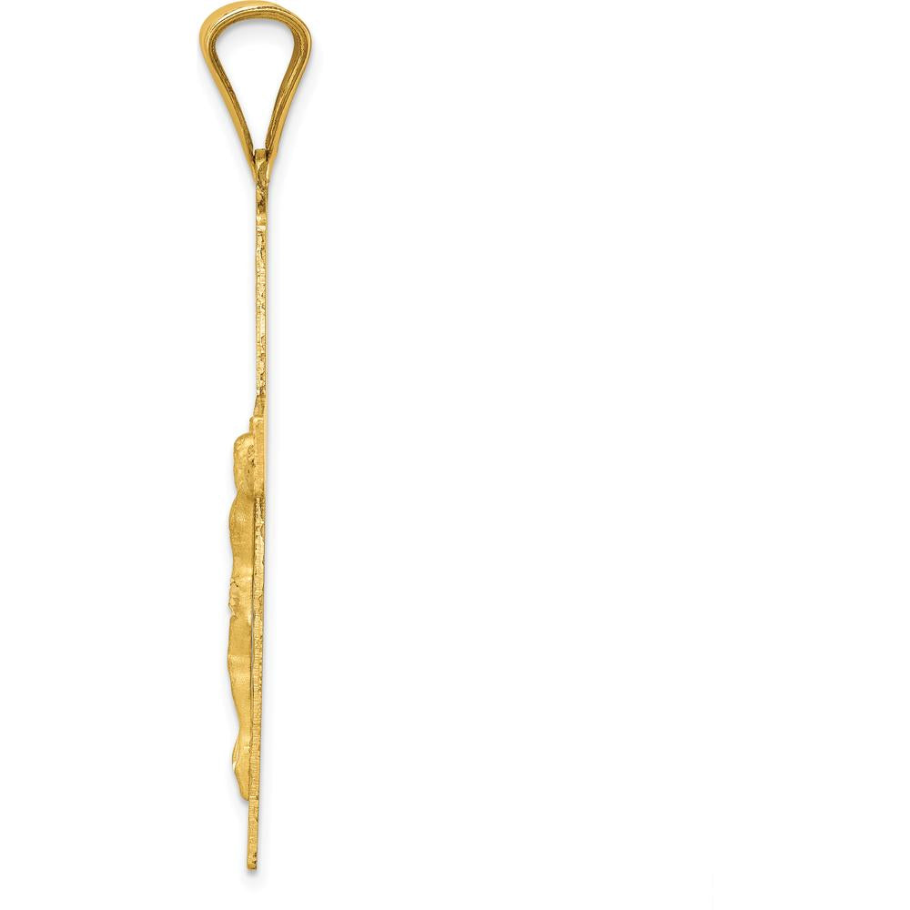 14K Yellow Gold Polished Satin and Diamond-Cut Crucifix Pendant - 46.5mm Length by Oro Pregiato