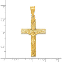 14K Yellow Gold Polished Satin and Diamond-Cut Crucifix Pendant - 46.5mm Length by Oro Pregiato