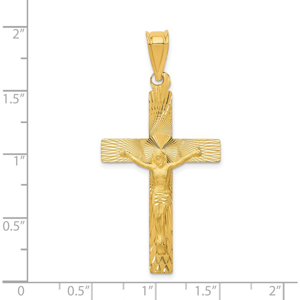 14K Yellow Gold Polished Satin and Diamond-Cut Crucifix Pendant - 46.5mm Length by Oro Pregiato