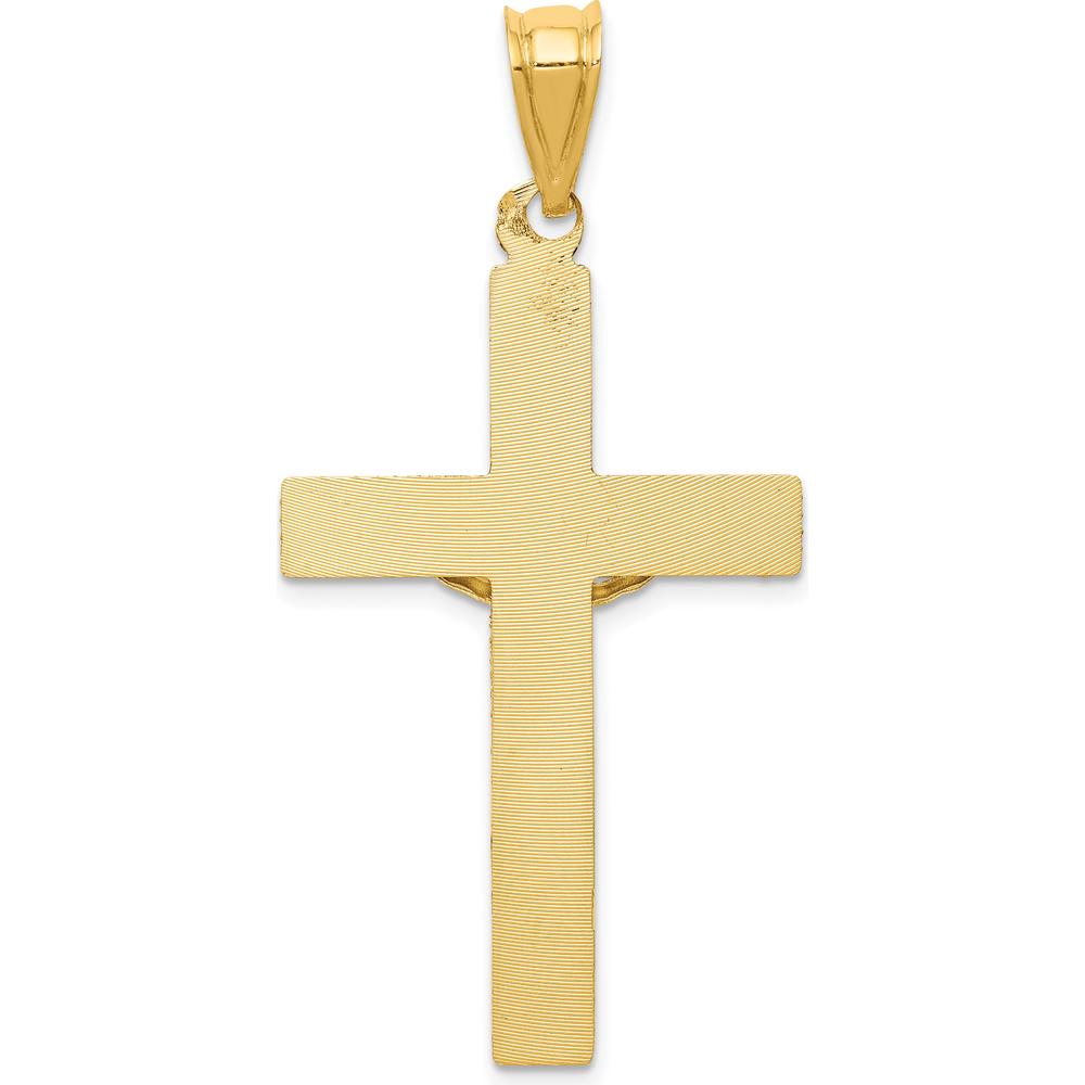 14K Yellow Gold Polished Satin and Diamond-Cut Crucifix Pendant - 46.5mm Length by Oro Pregiato