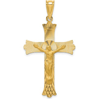 14K Yellow Gold Polished Satin and Diamond-Cut Crucifix Pendant - 49.5mm Length by Oro Pregiato