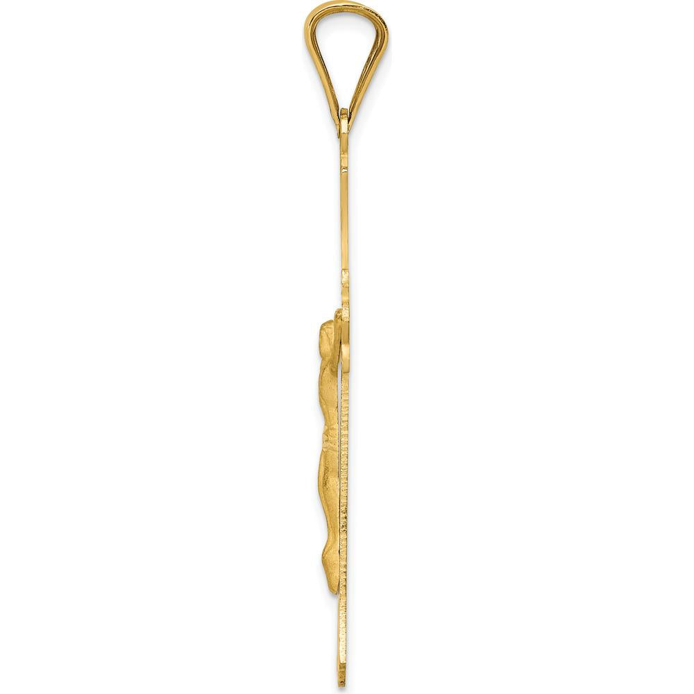 14K Yellow Gold Polished Satin and Diamond-Cut Crucifix Pendant - 49.5mm Length by Oro Pregiato
