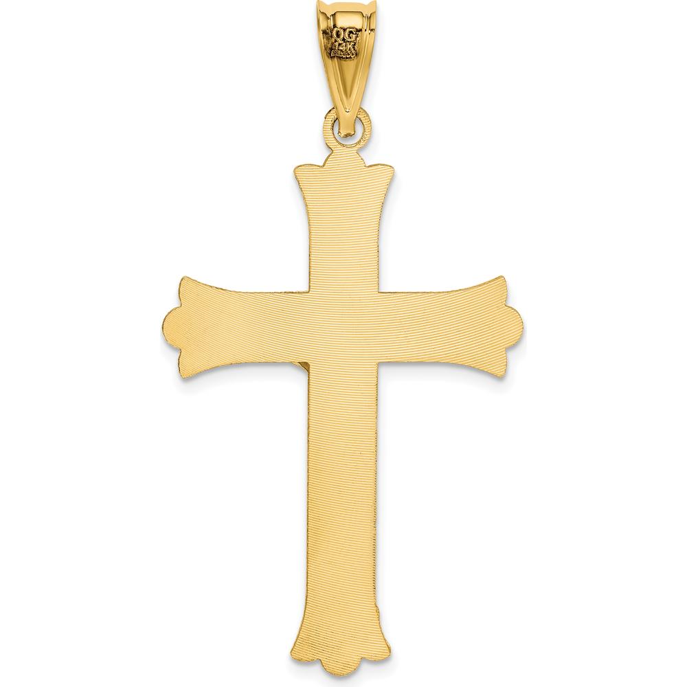 14K Yellow Gold Polished Satin and Diamond-Cut Crucifix Pendant - 49.5mm Length by Oro Pregiato