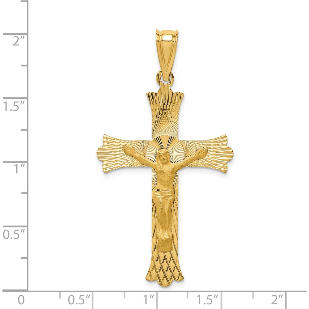 14K Yellow Gold Polished Satin and Diamond-Cut Crucifix Pendant - 49.5mm Length by Oro Pregiato