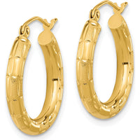 14K Yellow Gold Polished Satin and Diamond-cut Hoop Earrings - 21.18mm Length by 0