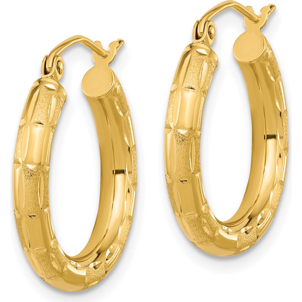 14K Yellow Gold Polished Satin and Diamond-cut Hoop Earrings - 21.18mm Length by 0