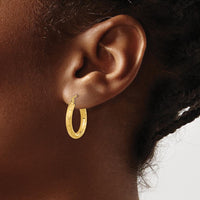14K Yellow Gold Polished Satin and Diamond-cut Hoop Earrings - 21.18mm Length by 0