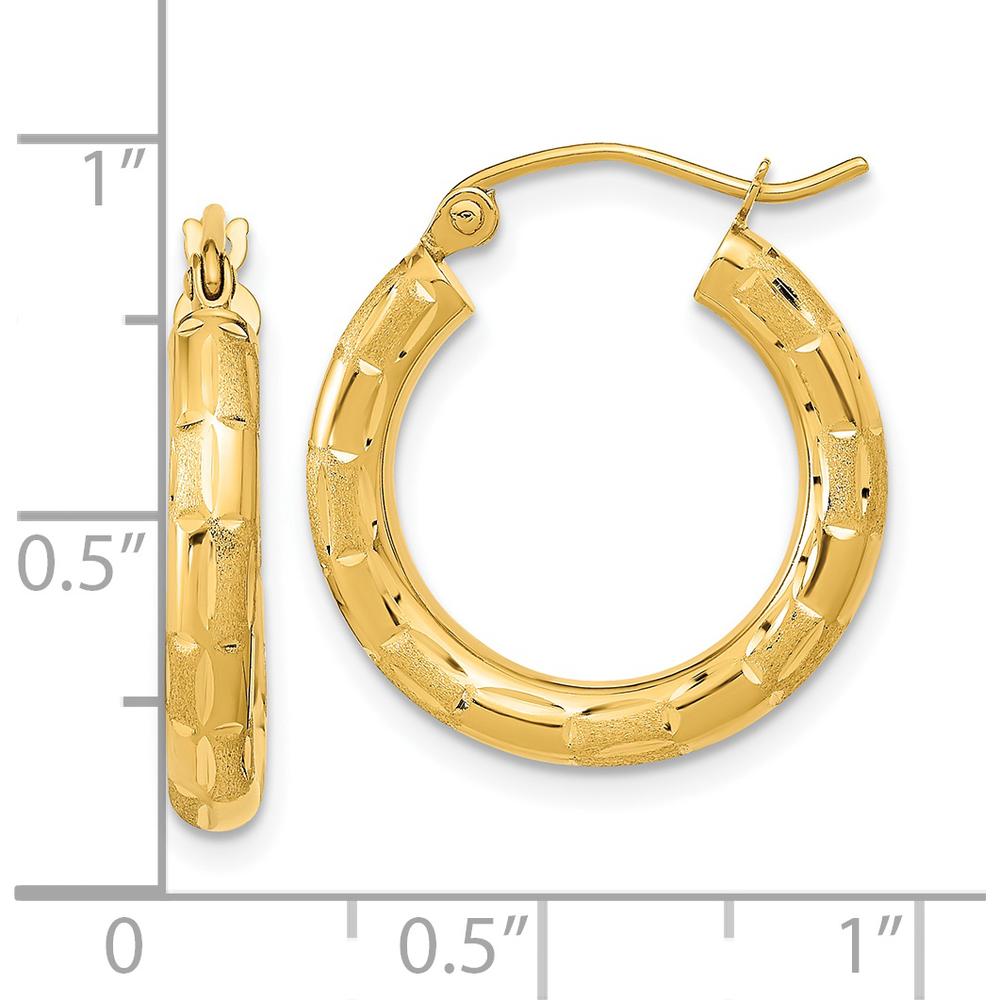 14K Yellow Gold Polished Satin and Diamond-cut Hoop Earrings - 21.18mm Length by 0