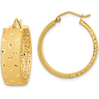 14K Yellow Gold Polished Satin and Diamond-Cut Hoop Earrings - 26.12mm Length by 0