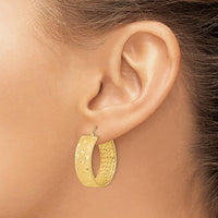 14K Yellow Gold Polished Satin and Diamond-Cut Hoop Earrings - 26.12mm Length by 0
