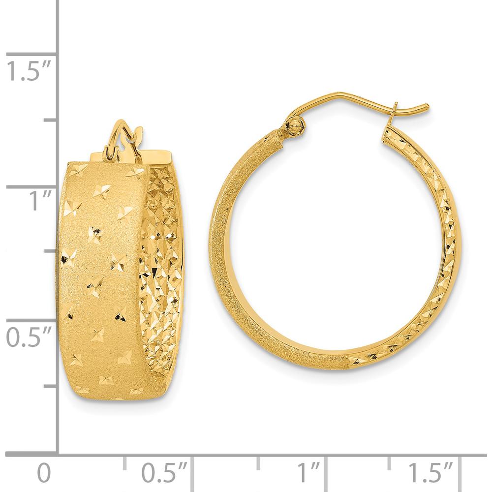 14K Yellow Gold Polished Satin and Diamond-Cut Hoop Earrings - 26.12mm Length by 0