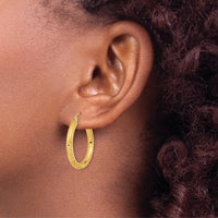 14K Yellow Gold Polished Satin and Diamond-Cut Hoop Earrings - 26.57mm Length by 0