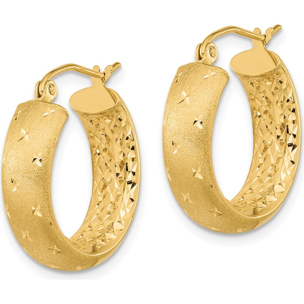 14K Yellow Gold Polished Satin and Diamond-Cut In/Out Hoop Earrings - 20.83mm Length by 0