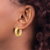 14K Yellow Gold Polished Satin and Diamond-Cut In/Out Hoop Earrings - 20.83mm Length by 0