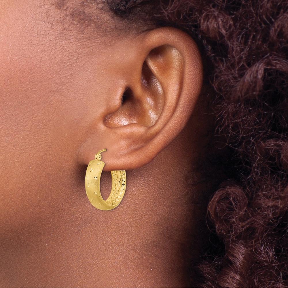 14K Yellow Gold Polished Satin and Diamond-Cut In/Out Hoop Earrings - 20.83mm Length by 0