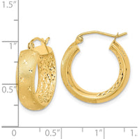 14K Yellow Gold Polished Satin and Diamond-Cut In/Out Hoop Earrings - 20.83mm Length by 0
