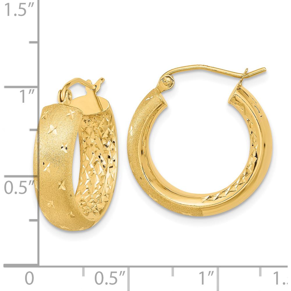14K Yellow Gold Polished Satin and Diamond-Cut In/Out Hoop Earrings - 20.83mm Length by 0