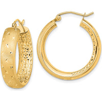 14K Yellow Gold Polished Satin and Diamond-cut In/Out Hoop Earrings - 26.11mm Length by 0