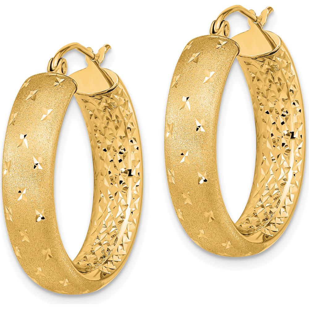 14K Yellow Gold Polished Satin and Diamond-cut In/Out Hoop Earrings - 26.11mm Length by 0