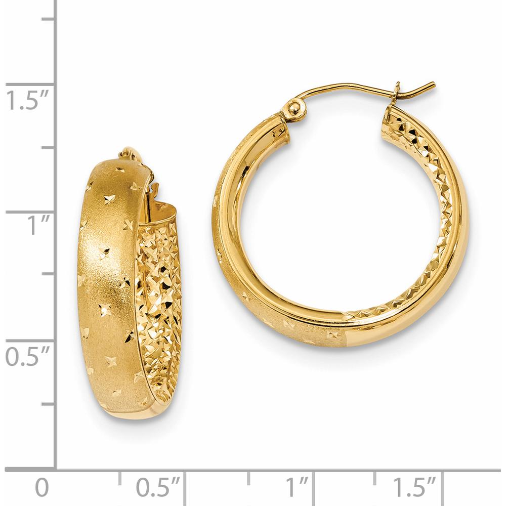 14K Yellow Gold Polished Satin and Diamond-cut In/Out Hoop Earrings - 26.11mm Length by 0