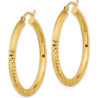 14K Yellow Gold Polished Satin and Diamond-Cut Large Hoop Earrings - 36.79mm Length by 0