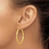 14K Yellow Gold Polished Satin and Diamond-Cut Large Hoop Earrings - 36.79mm Length by 0