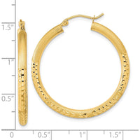 14K Yellow Gold Polished Satin and Diamond-Cut Large Hoop Earrings - 36.79mm Length by 0