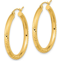 14K Yellow Gold Polished Satin and Diamond-Cut Large Hoop Earrings by 0