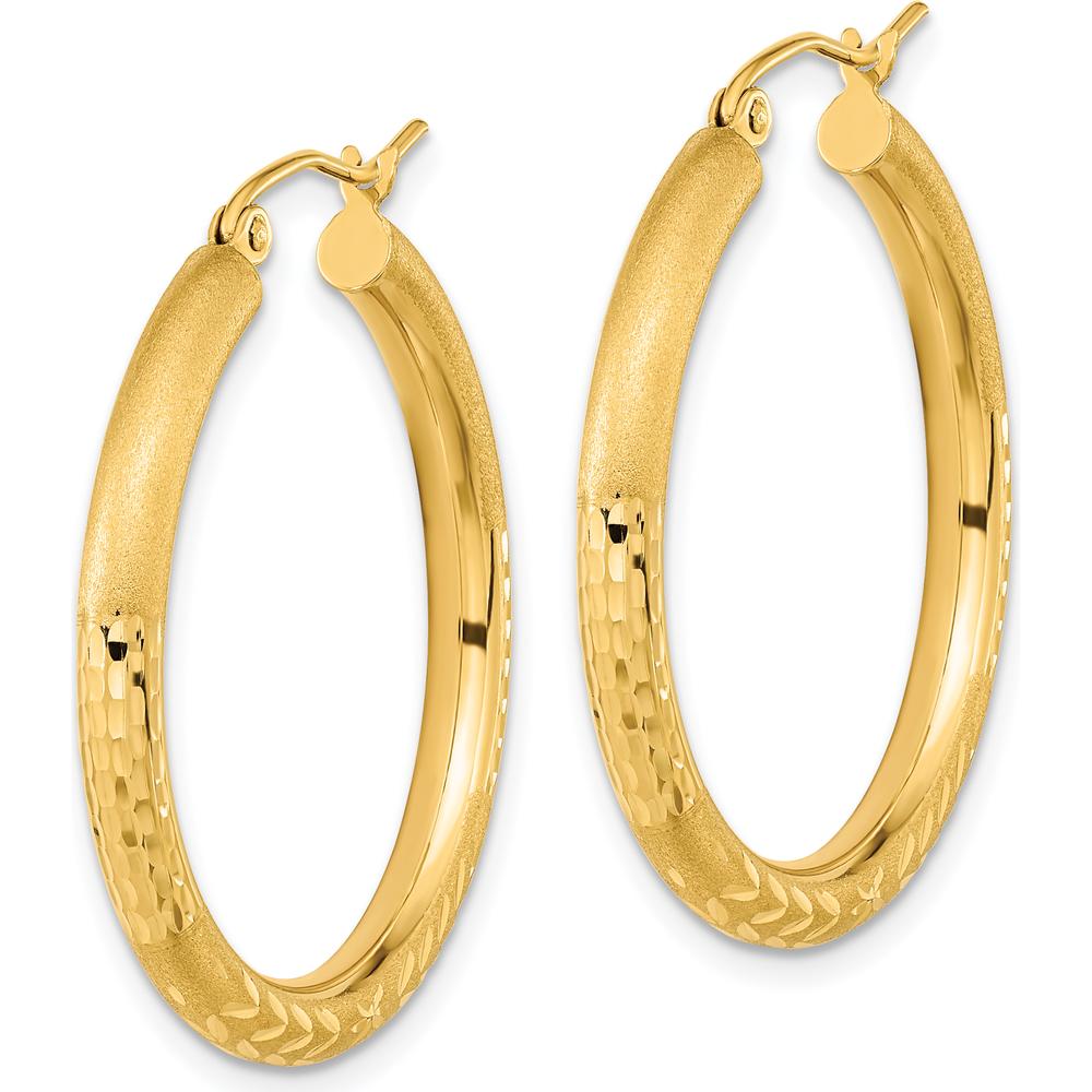 14K Yellow Gold Polished Satin and Diamond-Cut Large Hoop Earrings by 0