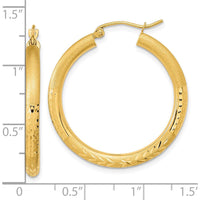 14K Yellow Gold Polished Satin and Diamond-Cut Large Hoop Earrings by 0