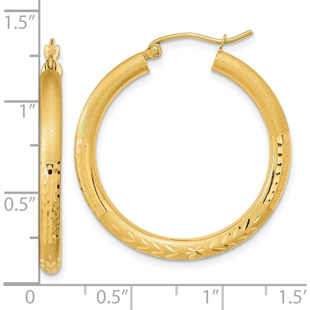 14K Yellow Gold Polished Satin and Diamond-Cut Large Hoop Earrings by 0