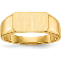 14K Yellow Gold Polished Satin Closed Back Signet Ring - Engravable, 11.5x6.5mm by 0