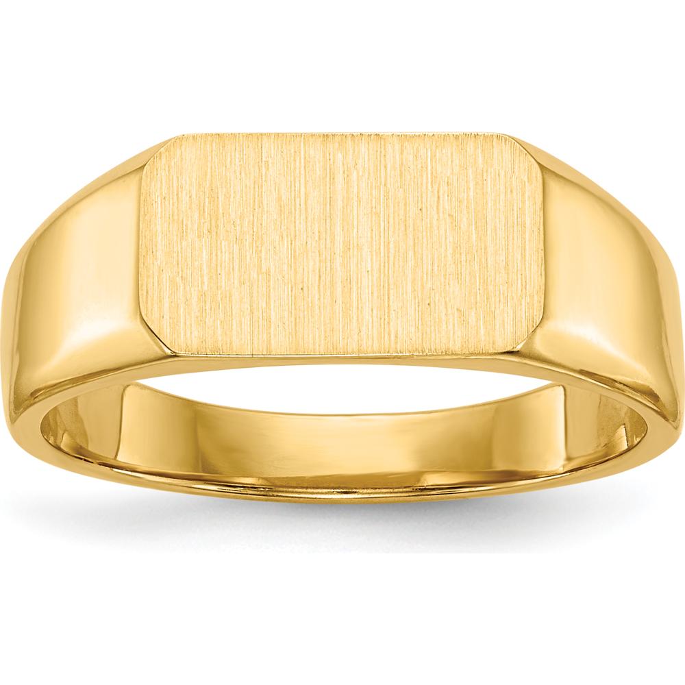 14K Yellow Gold Polished Satin Closed Back Signet Ring - Engravable, 11.5x6.5mm by 0