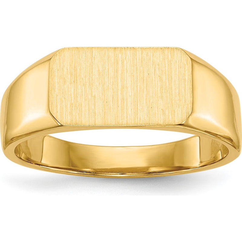 14K Yellow Gold Polished Satin Closed Back Signet Ring - Engravable, 11.5x6.5mm by 0