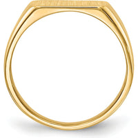 14K Yellow Gold Polished Satin Closed Back Signet Ring - Engravable, 11.5x6.5mm by 0