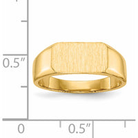 14K Yellow Gold Polished Satin Closed Back Signet Ring - Engravable, 11.5x6.5mm by 0